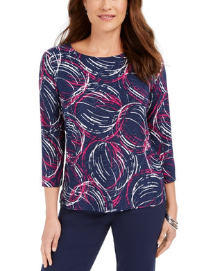 JM Collection Women's 3/4 Sleeve Jacquard T-Shirt Blue Size XX-Large