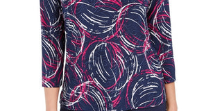 JM Collection Women's 3/4 Sleeve Jacquard T-Shirt Blue Size XX-Large