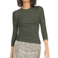 Bar III Women's Ruched Puffed Shoulder 3/4 Sleeve T-Shirt Green Size X-Large