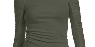 Bar III Women's Ruched Puffed Shoulder 3/4 Sleeve T-Shirt Green Size X-Large