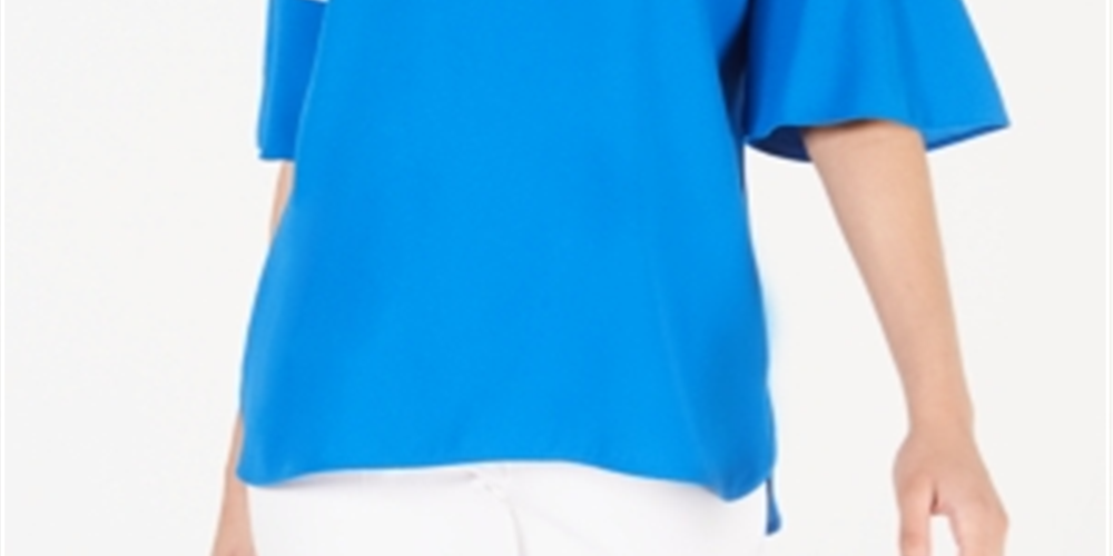 Alfani Women's Piped Flutter Sleeve Top Sea Blue Size Petite L