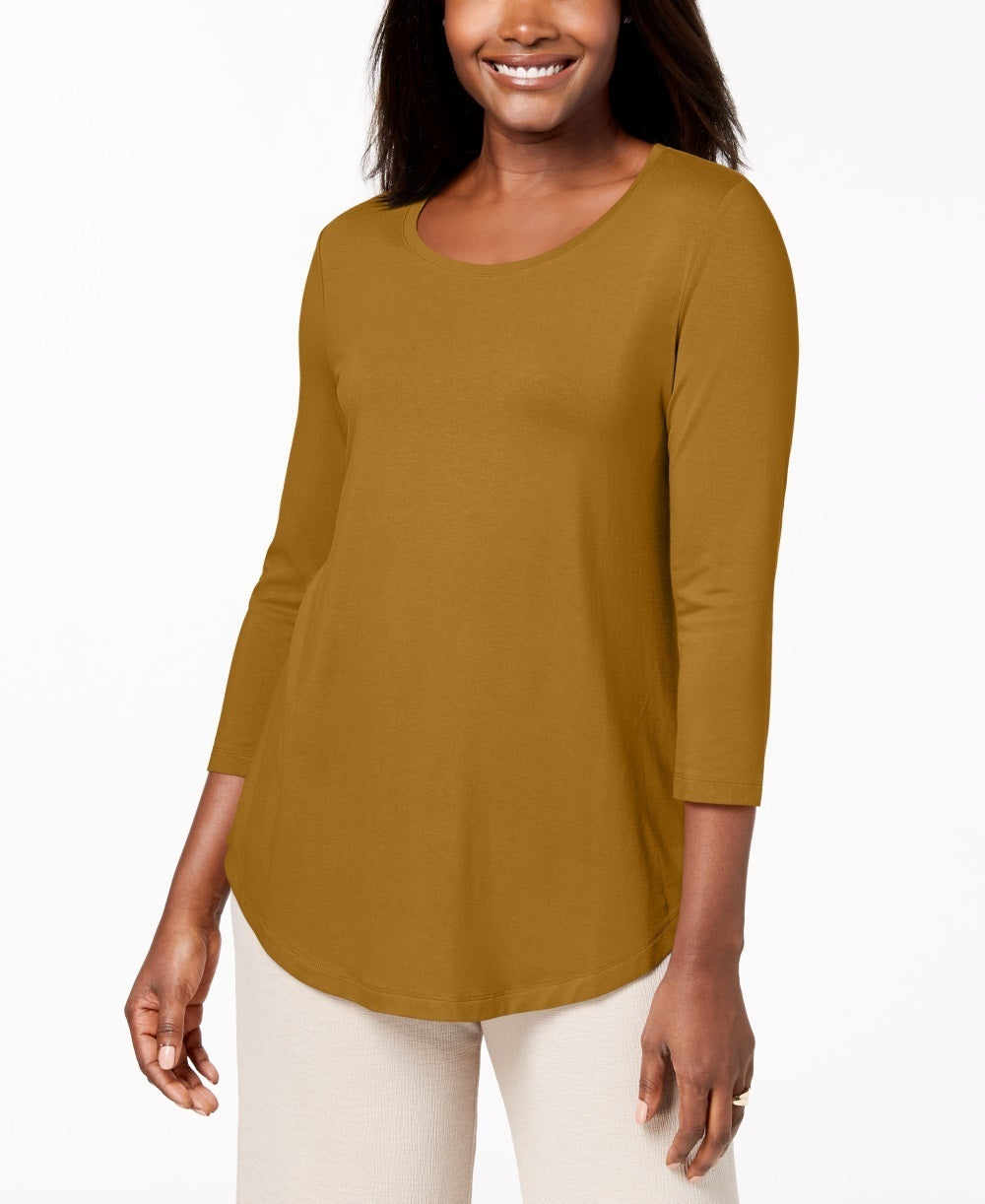 JM Collection Women's Scoop Neck Top Yellow Size X-Large