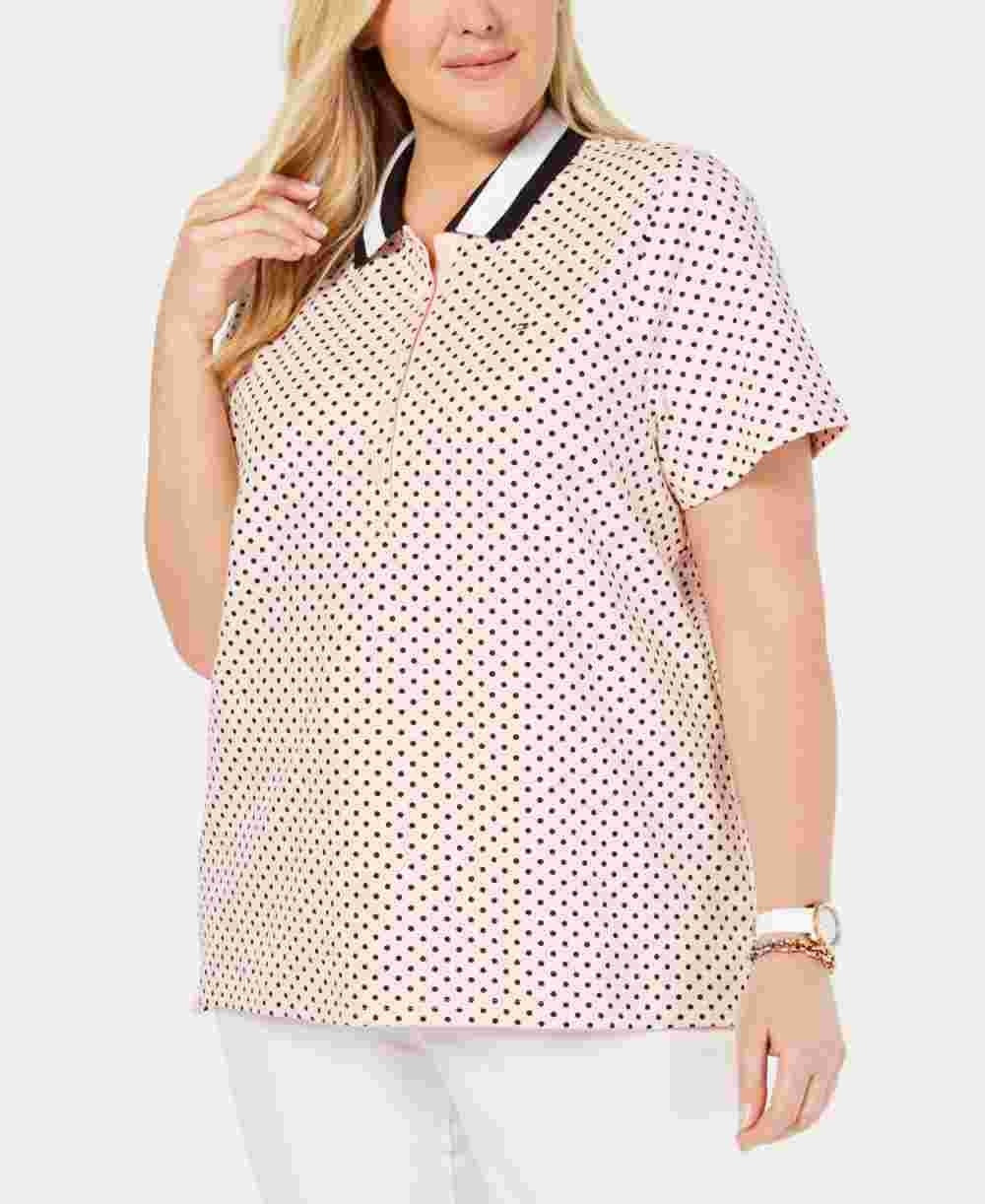 Tommy Hilfiger Women's Plus Size Dot Print Polo Top Pink Size 1X