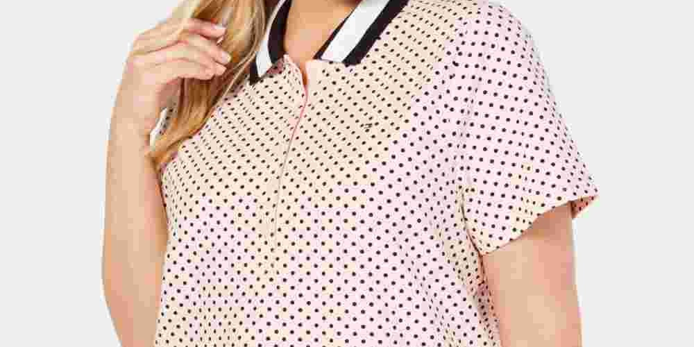Tommy Hilfiger Women's Plus Size Dot Print Polo Top Pink Size 1X