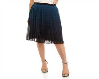Anne Klein Women's Sheer Knee Length Knife Pleated Skirt Blue Size 6