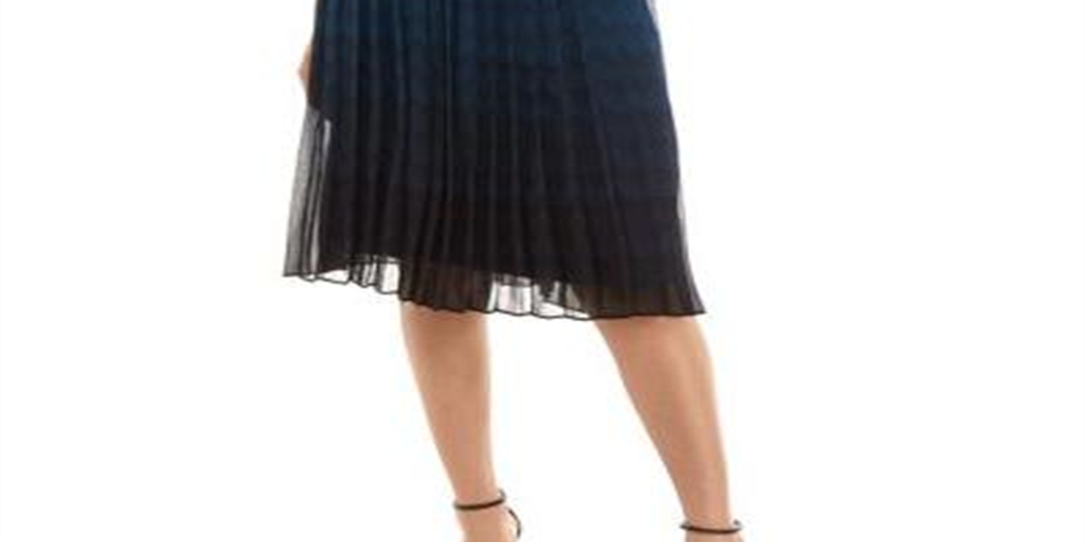 Anne Klein Women's Sheer Knee Length Knife Pleated Skirt Blue Size 6