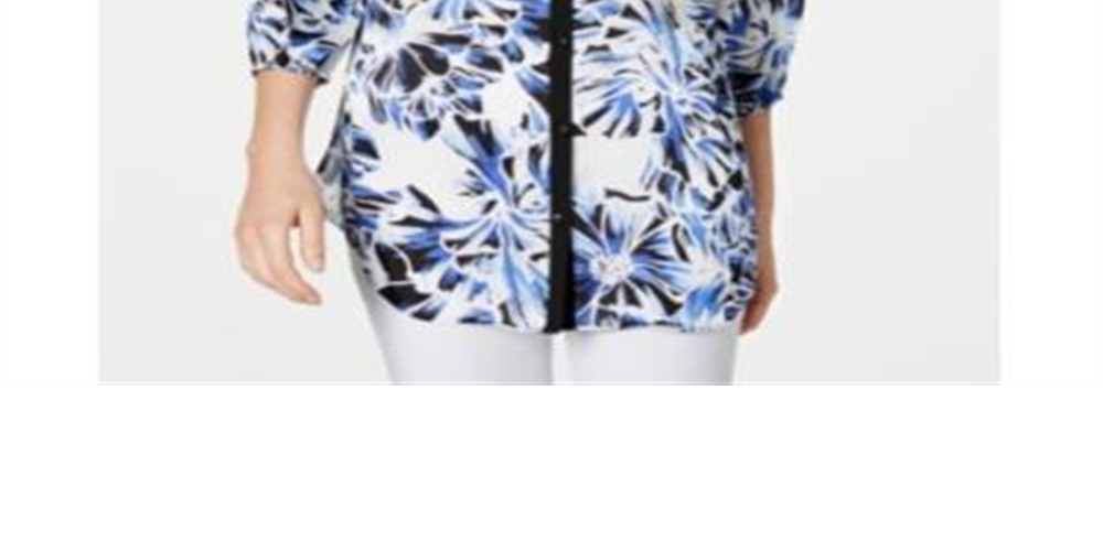 JM Collection Women's Printed & Solid Blouse Blue Size Petite XL