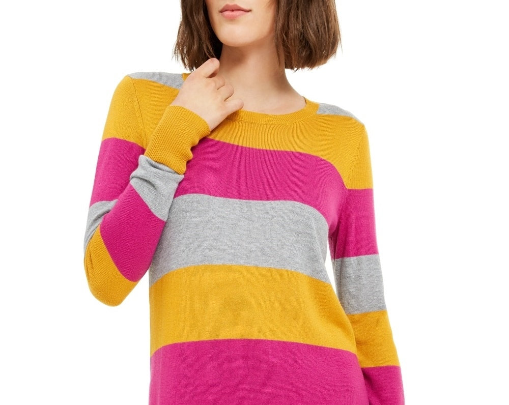 Maison Jules Women's Color Block Long Sleeve Jewel Neck T-Shirt Sweater Yellow Size X-Large