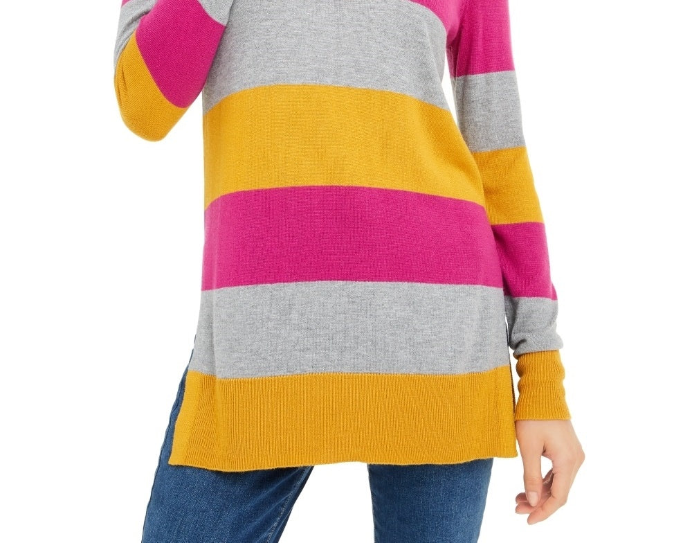 Maison Jules Women's Color Block Long Sleeve Jewel Neck T-Shirt Sweater Yellow Size X-Large