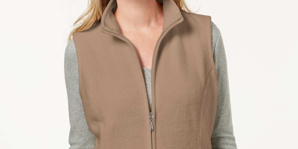 Karen Scott Women's Fleece Zip Front Vest Brown Size Petite Small