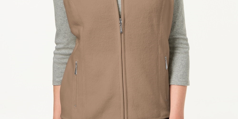 Karen Scott Women's Fleece Zip Front Vest Brown Size Petite Small