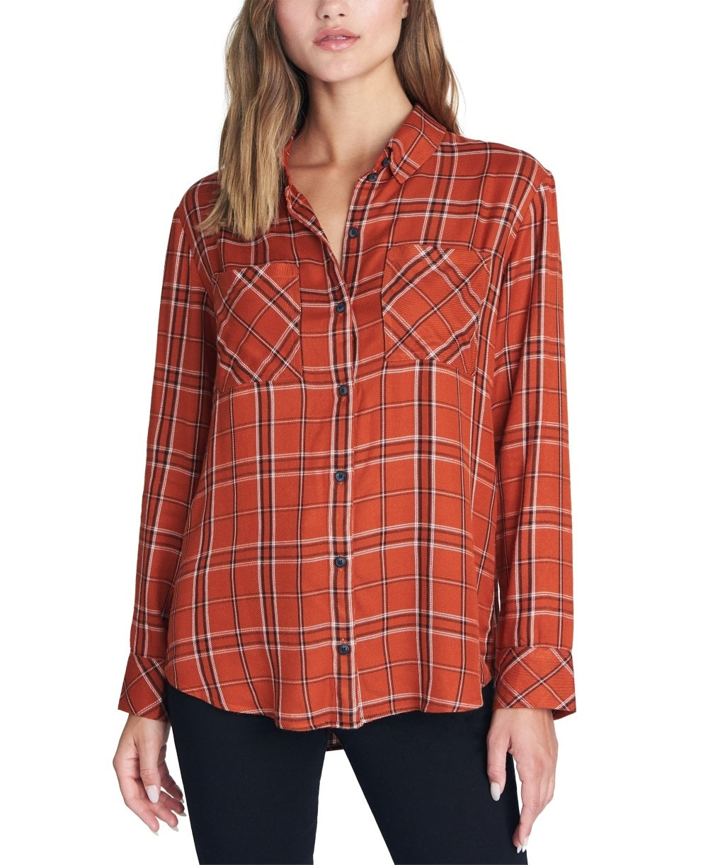 Sanctuary Women's Plaid Long Sleeve Collared Button Up Top Size X-Large