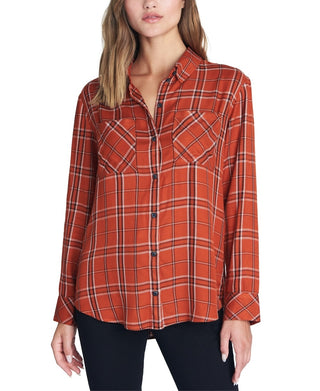 Sanctuary Women's Plaid Long Sleeve Collared Button Up Top Size X-Large