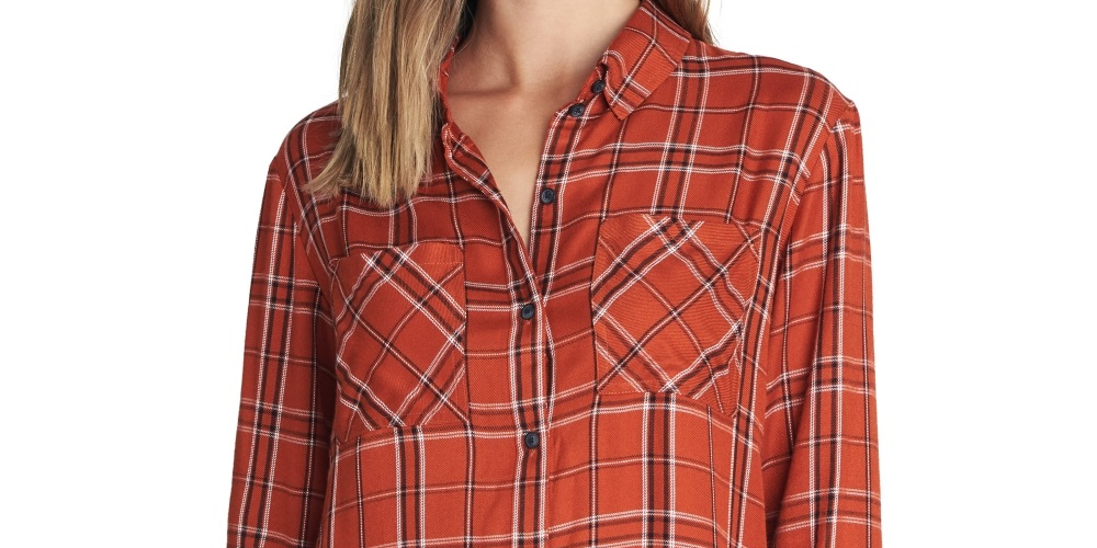 Sanctuary Women's Plaid Long Sleeve Collared Button Up Top Size X-Large