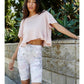 Free People Women's T-Shirt Light Pink Cropped Hi Lo Pink Size X-Small