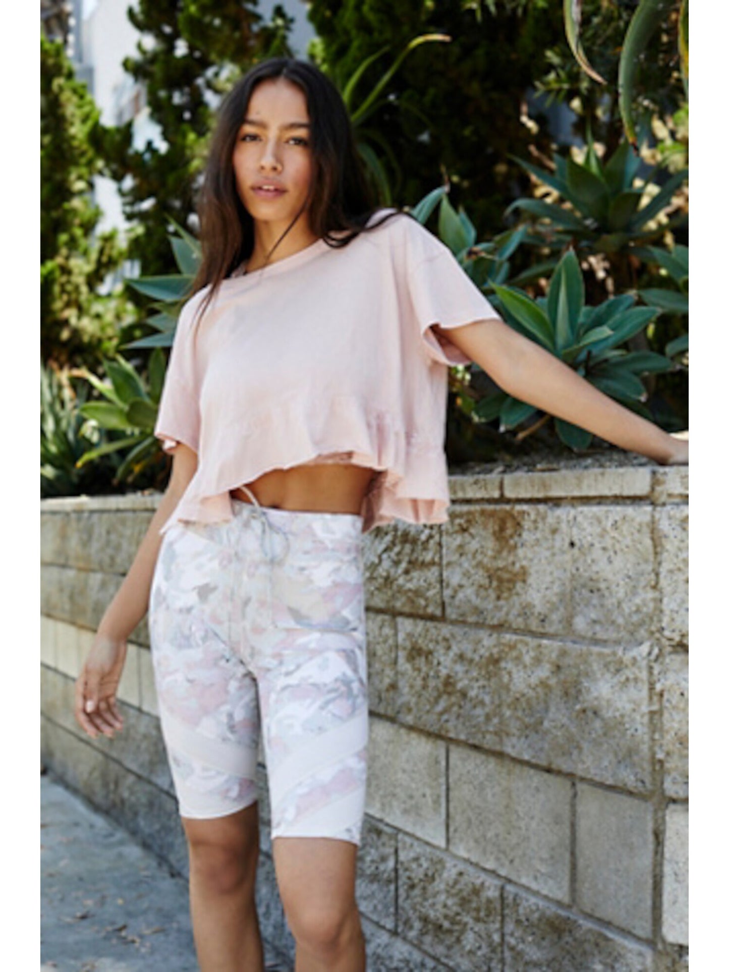 Free People Women's T-Shirt Light Pink Cropped Hi Lo Pink Size X-Small