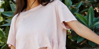 Free People Women's T-Shirt Light Pink Cropped Hi Lo Pink Size X-Small