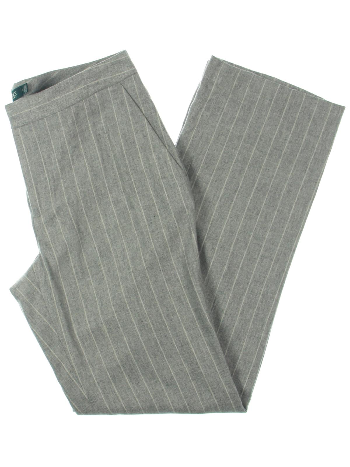 Ralph Lauren Women's Quartilla Wool Blend Striped Straight Leg Pants Gray Size 12