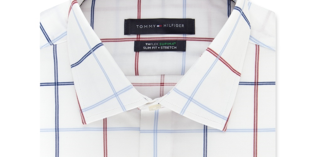 Tommy Hilfiger Men's Slim Fit Check Dress Shirt Red Size 14.5X32-33