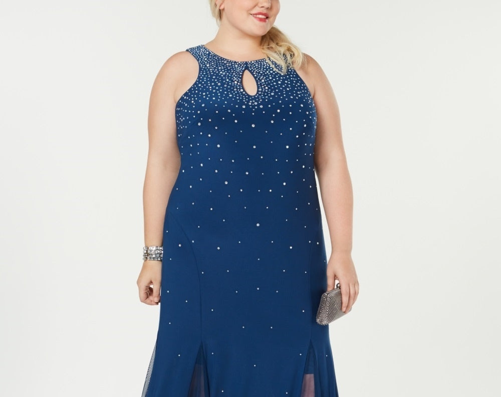 Morgan & Company Women's Trendy Studded Gown Blue Size 16W