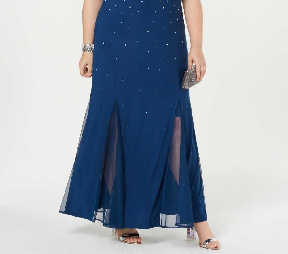 Morgan & Company Women's Trendy Studded Gown Blue Size 16W