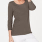 Karen Scott Women's Cotton 3/4 Sleeve Top Beige Size Medium