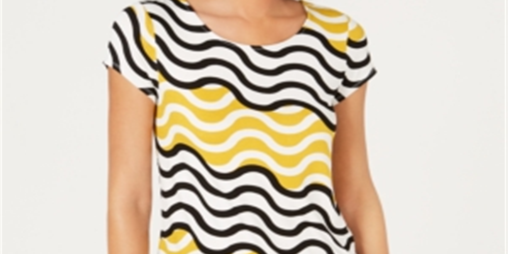 Alfani Women's Wave Print Top Yellow Multi Size Petite L