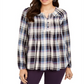 Style & Co Women's Plaid Split Neck Top Gray Multi  Size Medium
