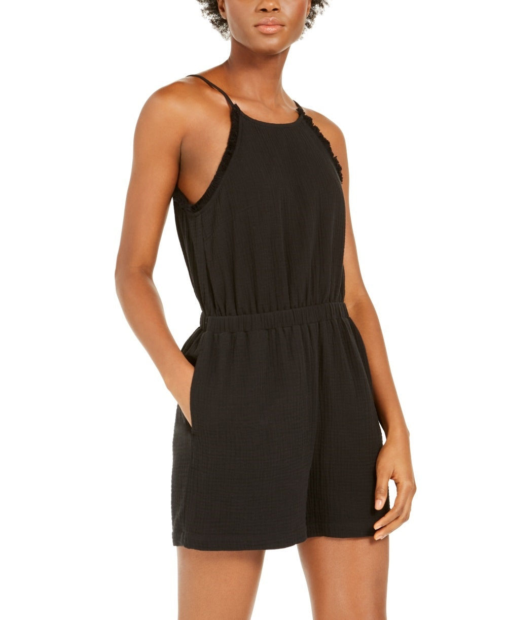 INC International Concepts Women's Cotton Halter Neck Romper Black Size X-Large