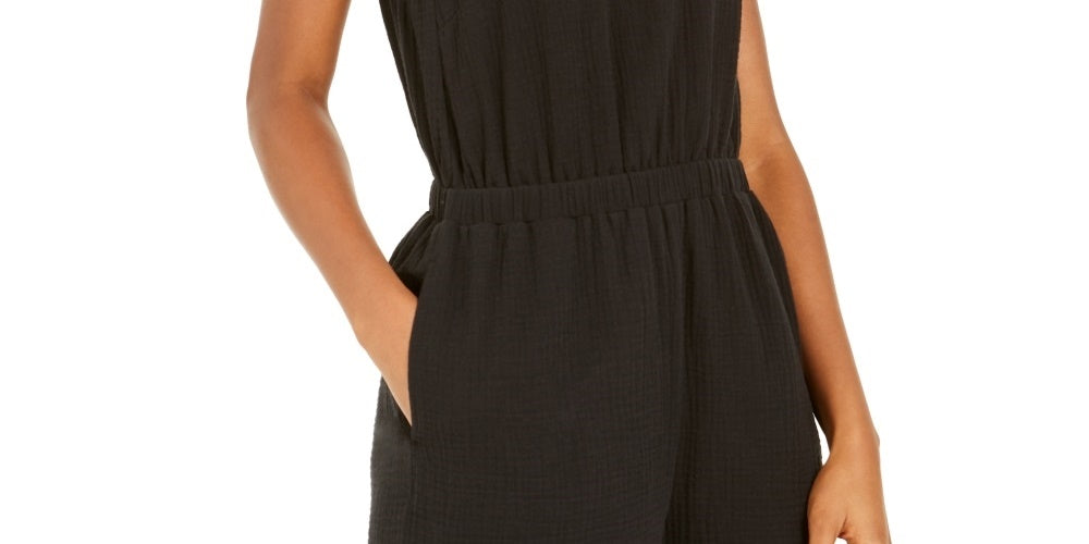 INC International Concepts Women's Cotton Halter Neck Romper Black Size X-Large
