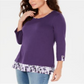 Karen Scott Women's Printed Trim Top Purple Size Petite S