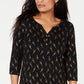 Karen Scott Women's Giraffe Print Henley Black Size Petite X-Large