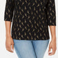 Karen Scott Women's Giraffe Print Henley Black Size Petite X-Large