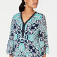JM Collection Women's Printed Embellished Top Navy Size Petite Small