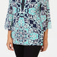 JM Collection Women's Printed Embellished Top Navy Size Petite Small