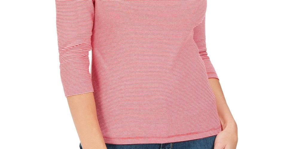 Karen Scott Women's Cotton Grommet Top Red Size Small