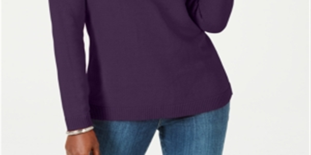 Karen Scott Women's Cotton Toggle Henley Sweater Purple Size Petite Small