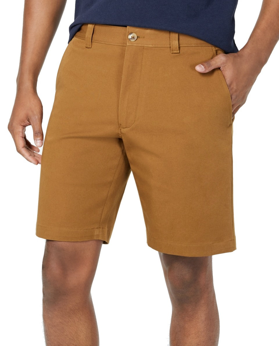 Club Room Men's Flat Front Performance Chinos Shorts Brown Size 38