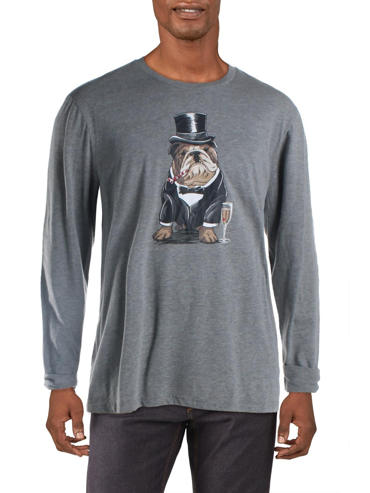 Club Room Men's Bulldog Tuxedo Graphic Crewneck T-Shirt Gray Size Large