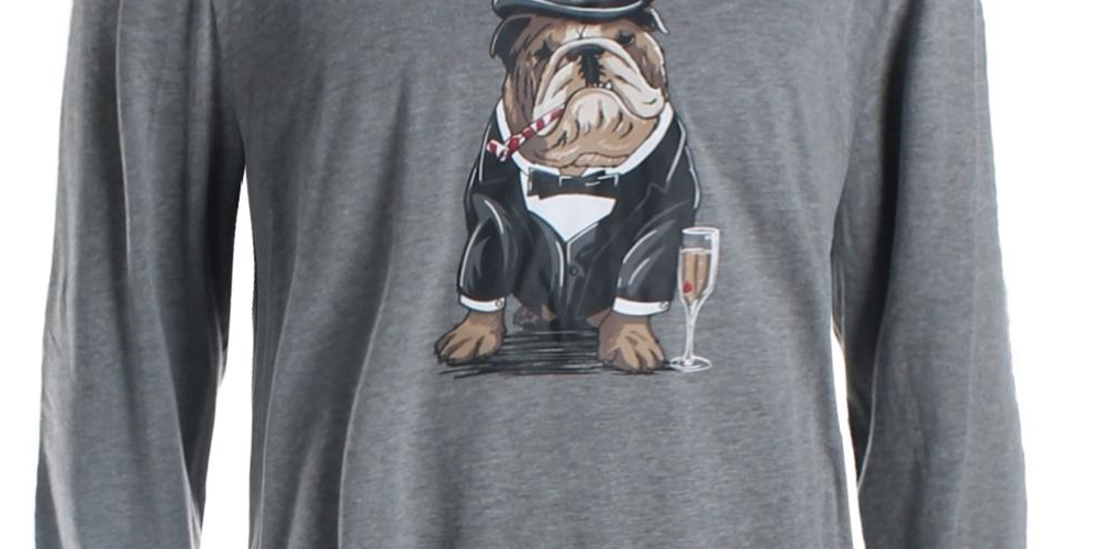 Club Room Men's Bulldog Tuxedo Graphic Crewneck T-Shirt Gray Size Large