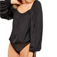 Free People Unisex Beaded Long Sleeve Square Neck Body Suit Top Black Size Small