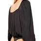 Free People Unisex Beaded Long Sleeve Square Neck Body Suit Top Black Size Small