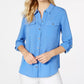 Charter Club Women's Solid Button Up Shirt Blue Size Petite Small