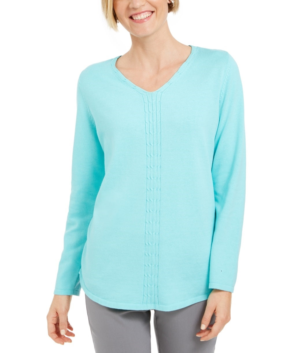 Karen Scott Women's Cotton Cable Knit Sweater Blue Size Medium