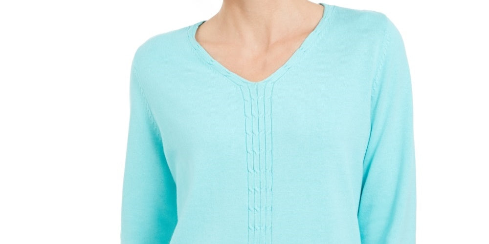 Karen Scott Women's Cotton Cable Knit Sweater Blue Size Medium