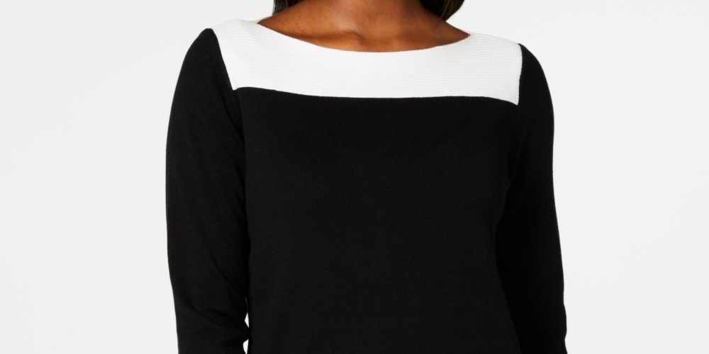 Karen Scott Women's Cotton Button Trim Sweater  Black Size Petite Small