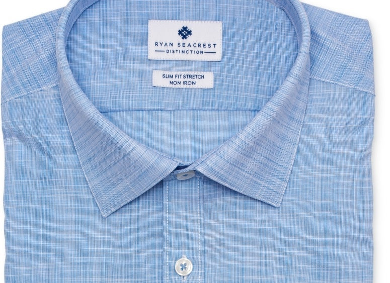 Ryan Seacrest Distinction Men's Ultimate Slim Fit Non Iron Performance Stretch Dress Shirt Blue Size 17X36-37