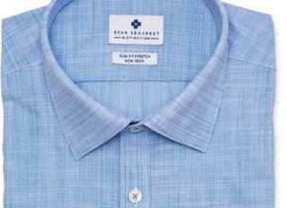 Ryan Seacrest Distinction Men's Ultimate Slim Fit Non Iron Performance Stretch Dress Shirt Blue Size 17X36-37