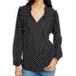 Tommy Hilfiger Women's Printed Ruffled Neck Blouse Blue Size Small