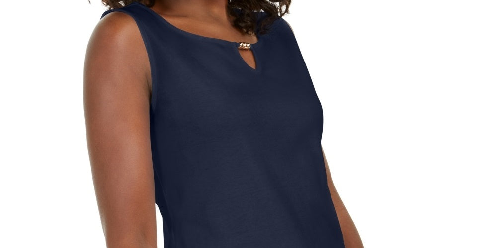 Karen Scott Women's Embellished Keyhole Tank Blue Size Large
